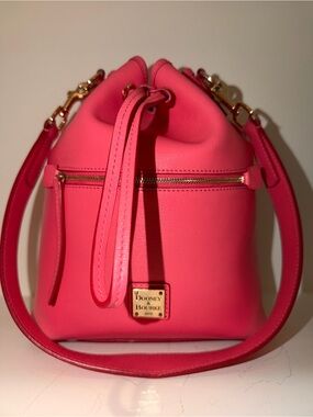 Dooney & Bourke Hot Pink Leather Drawstring Bucket Shoulder Bag